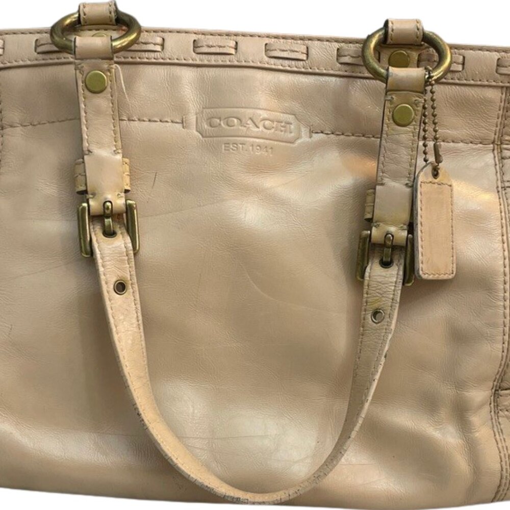 Vintage Coach Bleecker Laced Leather Gallery Tote - Style 11500 - Tan/Beige